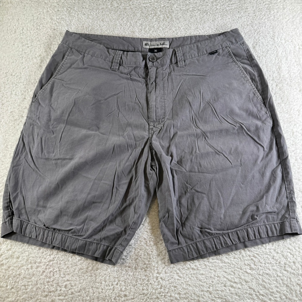 Travis Mathew Shorts Mens 36 Gray Excellent Tencel Blend Flat Front Chino Golf